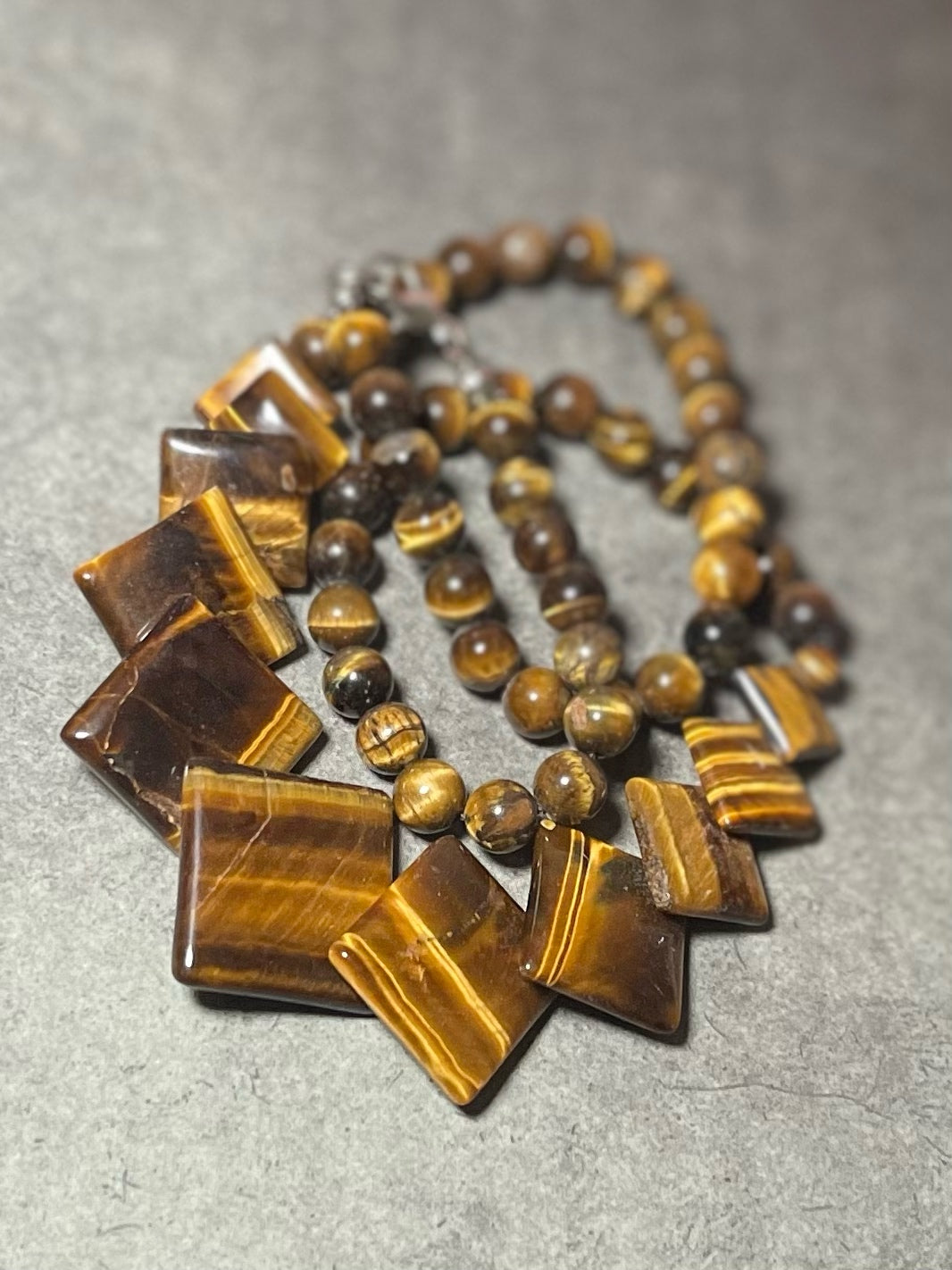 Tiger's Eye Rhombus Geometric Necklace
