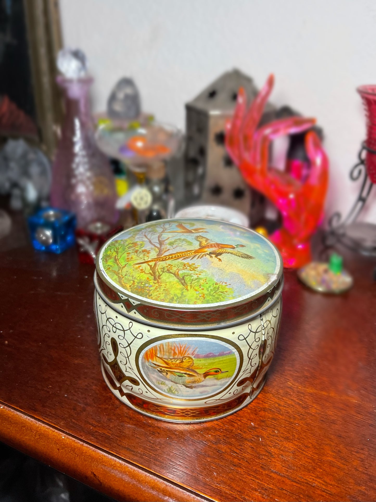 Vintage 1960's Ring Neck Pheasant Duck Tin Box Made In England