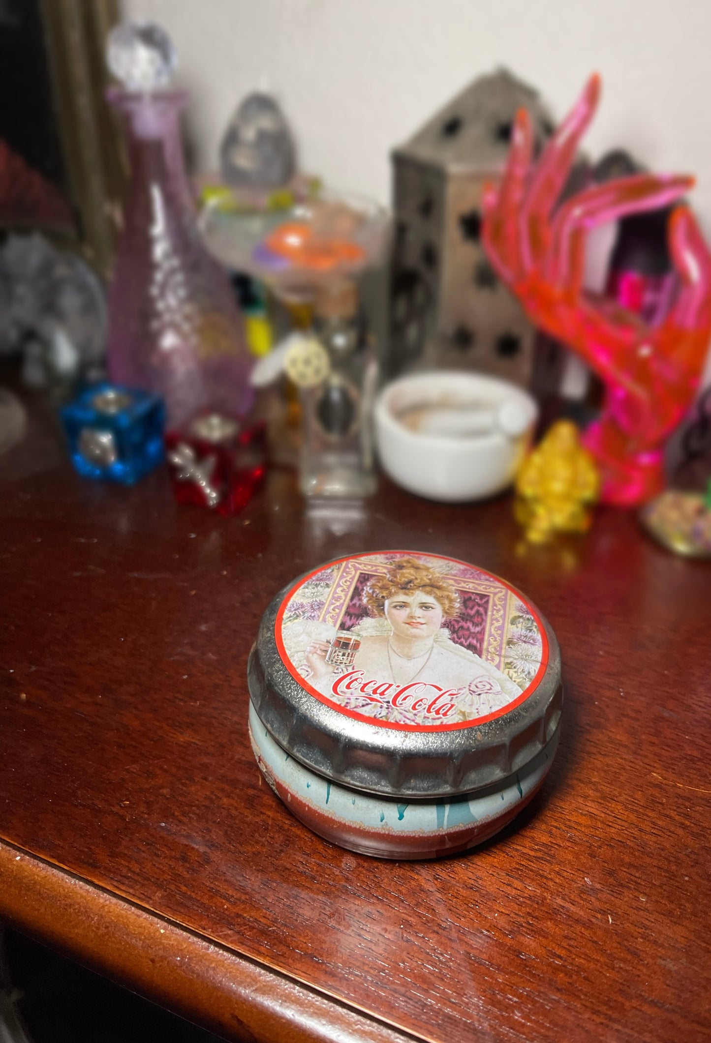 Vintage Coca-Cola Bottle Cap Christmas Tin Metal Can Container