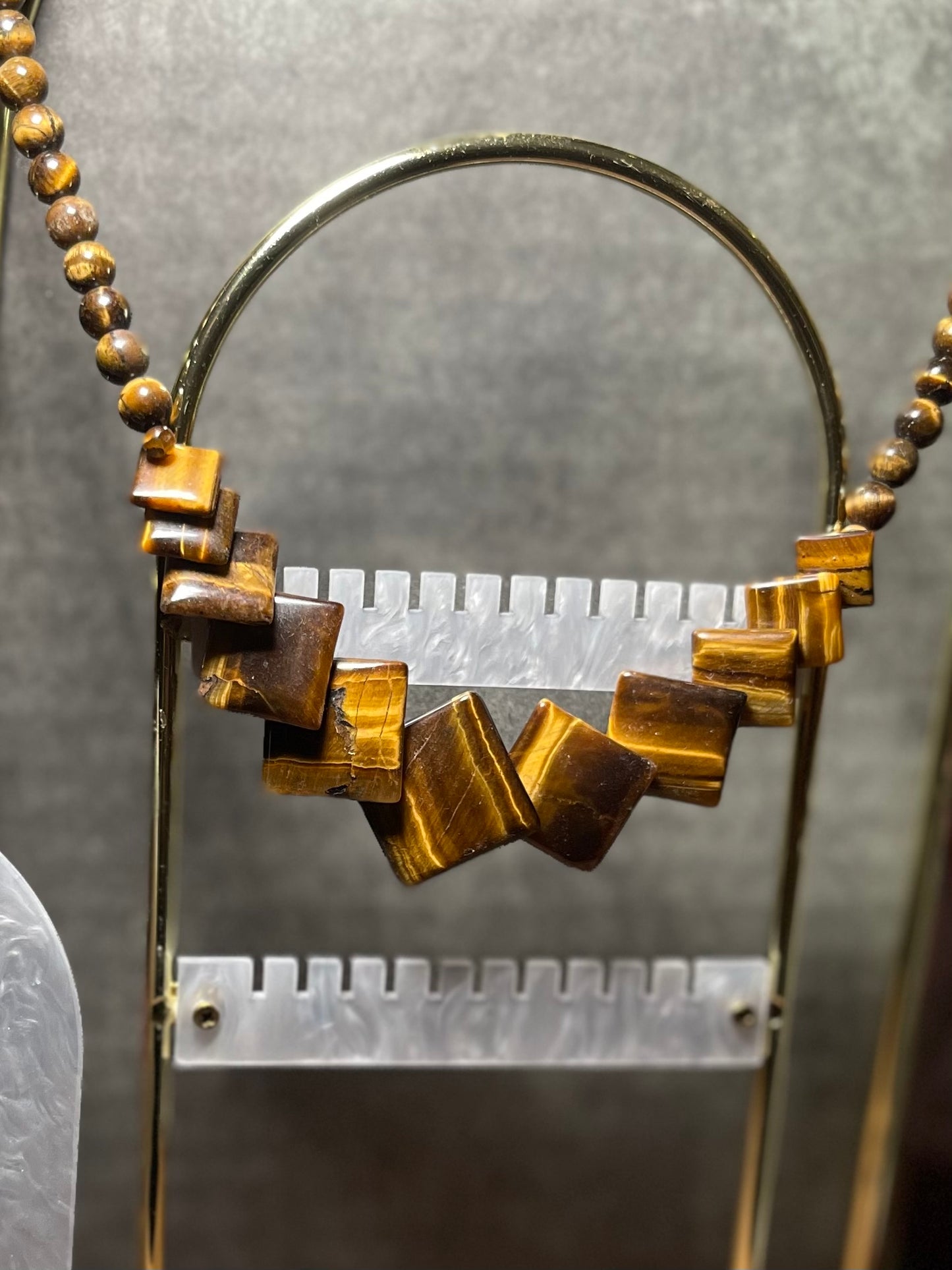 Tiger's Eye Rhombus Geometric Necklace