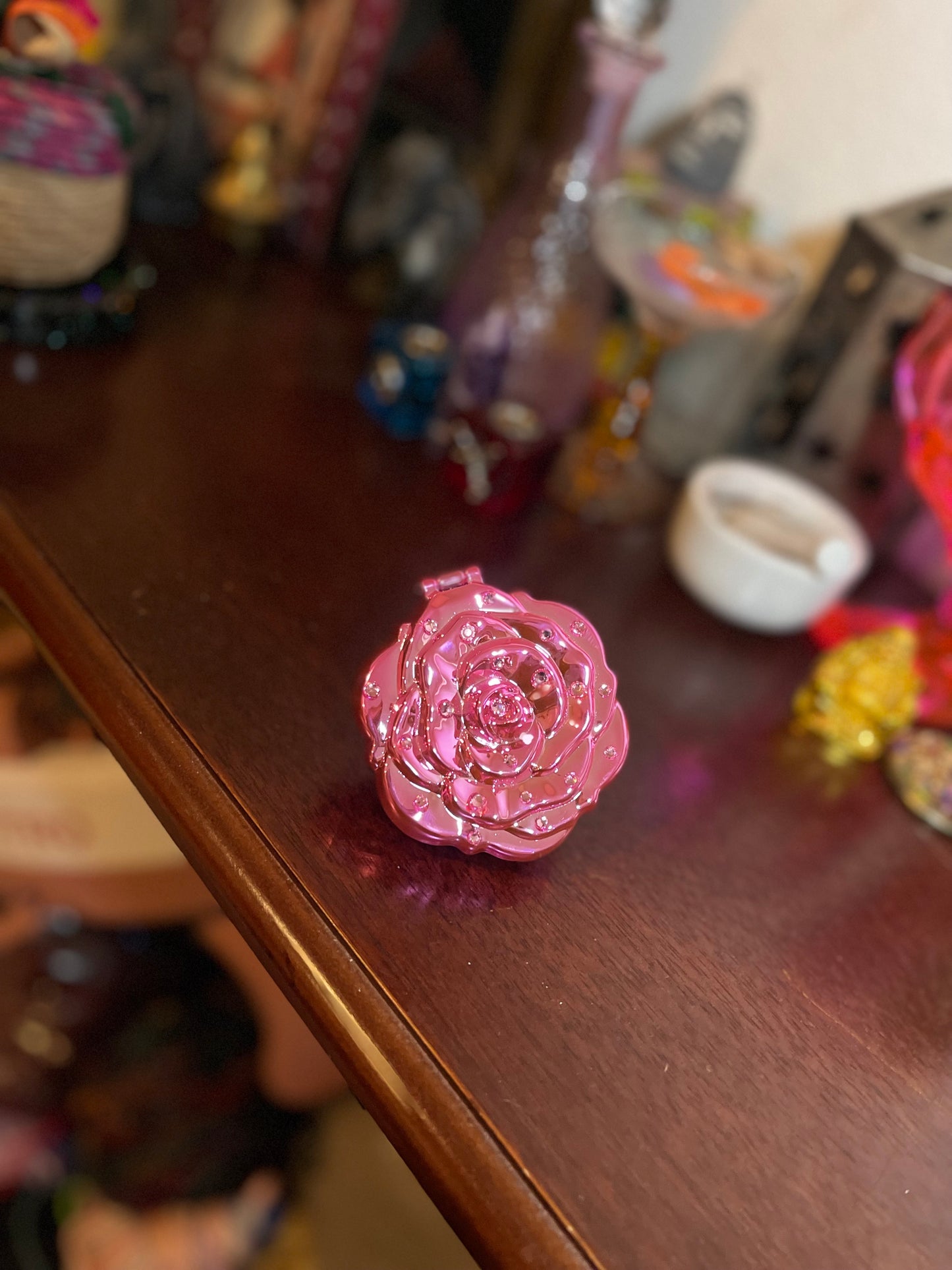 Bejweled Rose Compact Mirror + Brush Combo