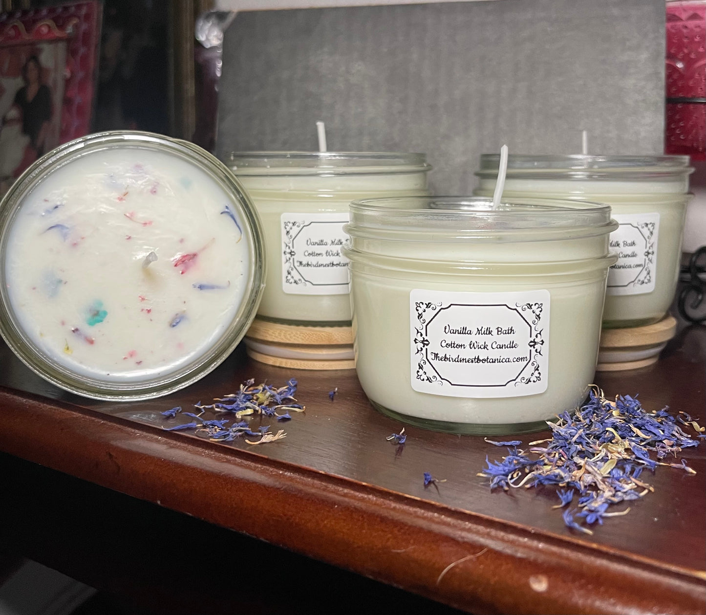 Lucious Vanilla Milk Bath Soy Wax Mason Jar Candle 8oz