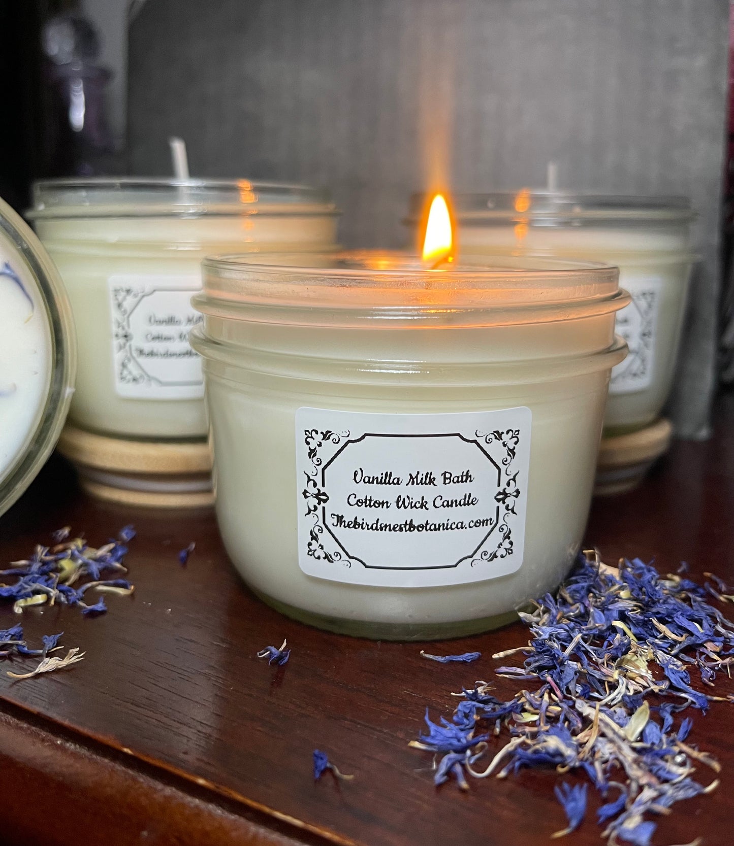 Lucious Vanilla Milk Bath Soy Wax Mason Jar Candle 8oz