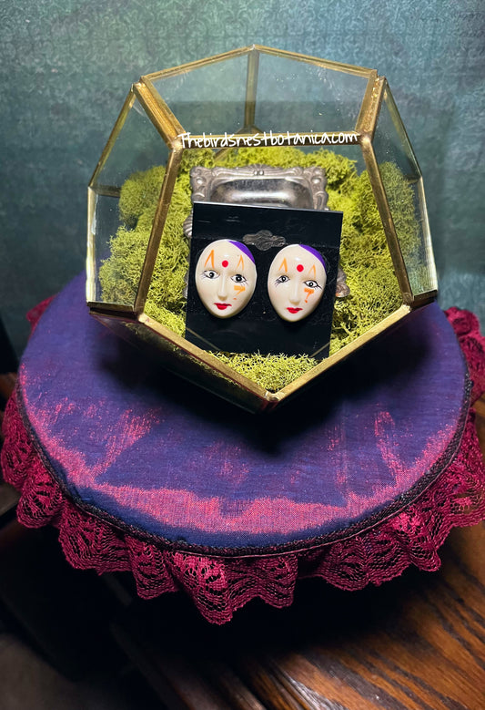 Vintage 1980's Harlequin Pierrot Mask Earrings