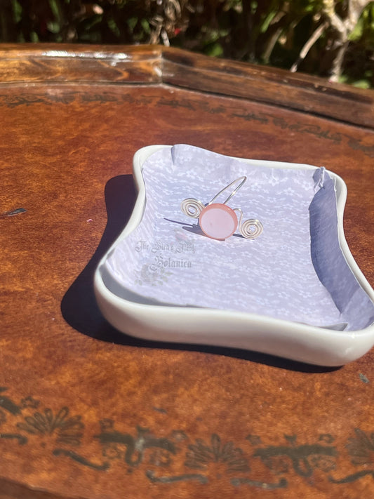 Pink Iridescent Button Wire Wrapped Ring (Size 8)
