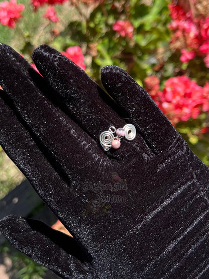 Pink Zebra Jasper Stackable Wire Wrapped Ring (Size 8)
