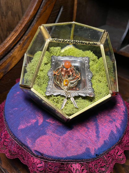 "Wu Zetian" Red Adventuring & Tigerseye Copper Wire Wrapped ring (Size 9)