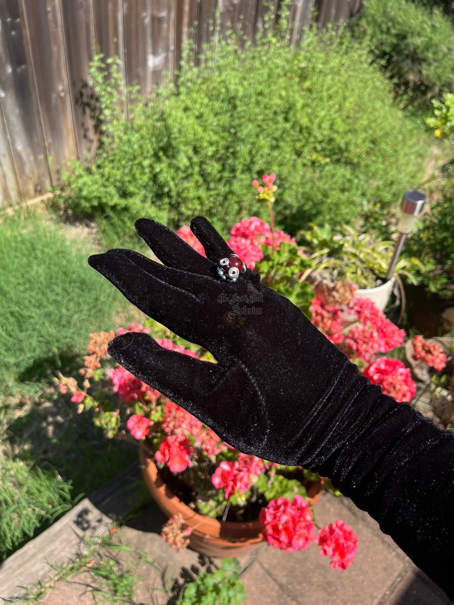 "Elvira's Crimson Hex" Gunmetal Wire Wrapped Ring (Size 8/9)