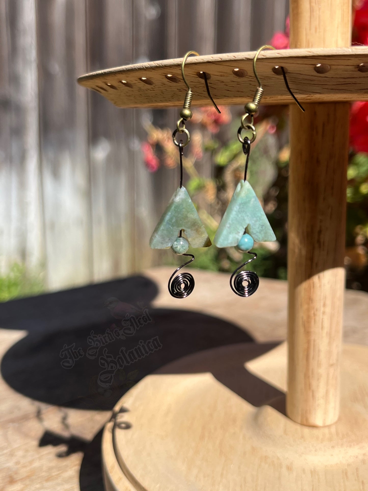 "Verdant Serpent" Dainty Handmade Aventurine Gun-Metal Copper Spiral Earrings