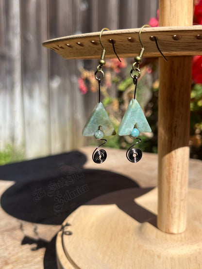 "Verdant Serpent" Dainty Handmade Aventurine Gun-Metal Copper Spiral Earrings