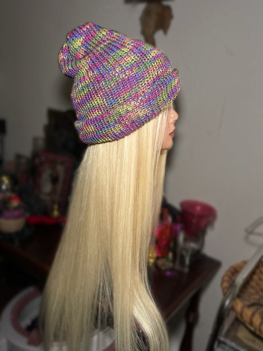 Muted Multicolor Rainbow Cuffed Beanie