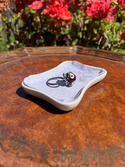"Elvira's Crimson Hex" Gunmetal Wire Wrapped Ring (Size 8/9)