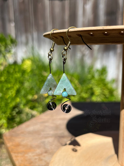 "Verdant Serpent" Dainty Handmade Aventurine Gun-Metal Copper Spiral Earrings