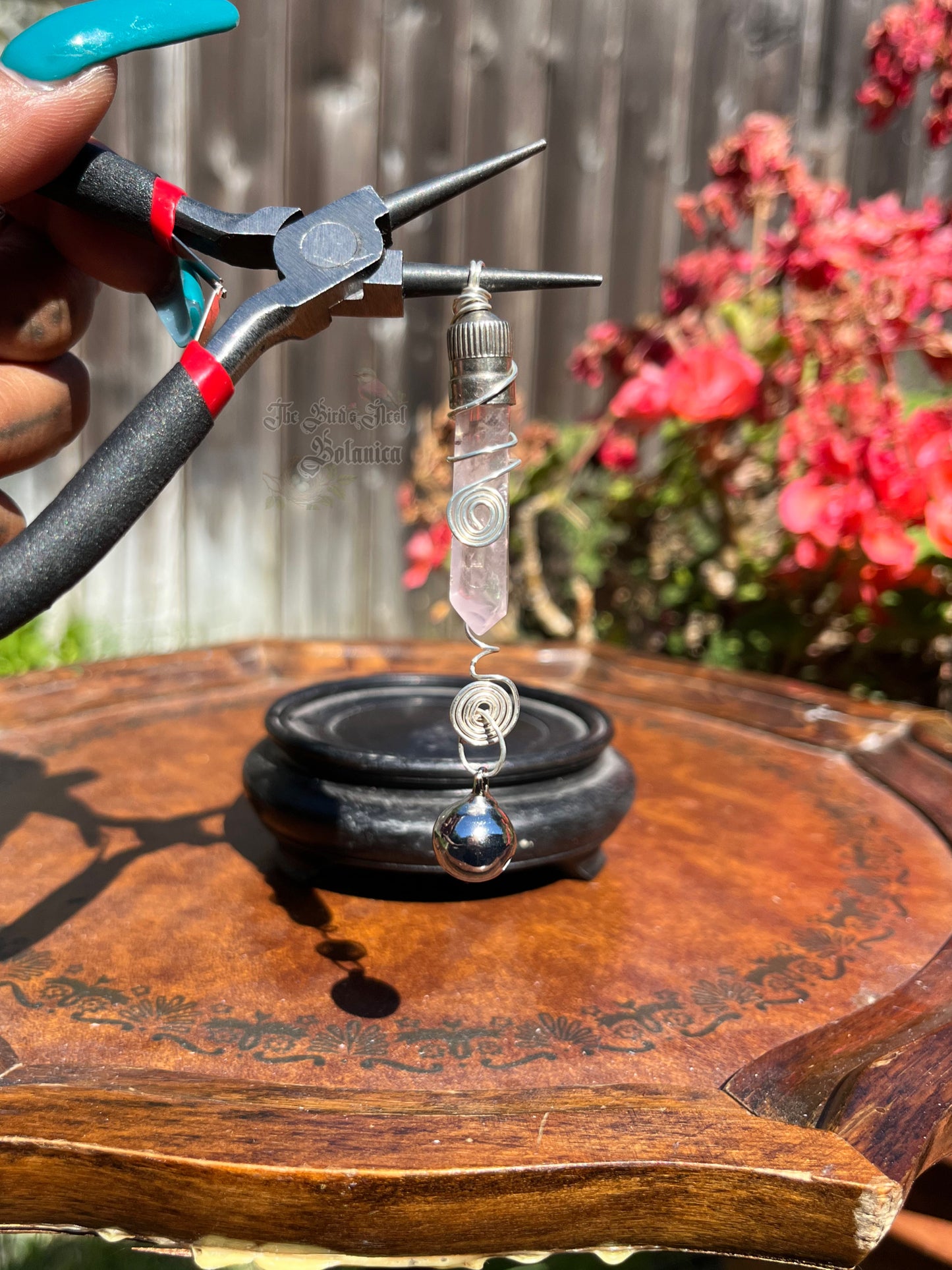 "Faemeadow" Rose Quartz Dangle Bell Pendant