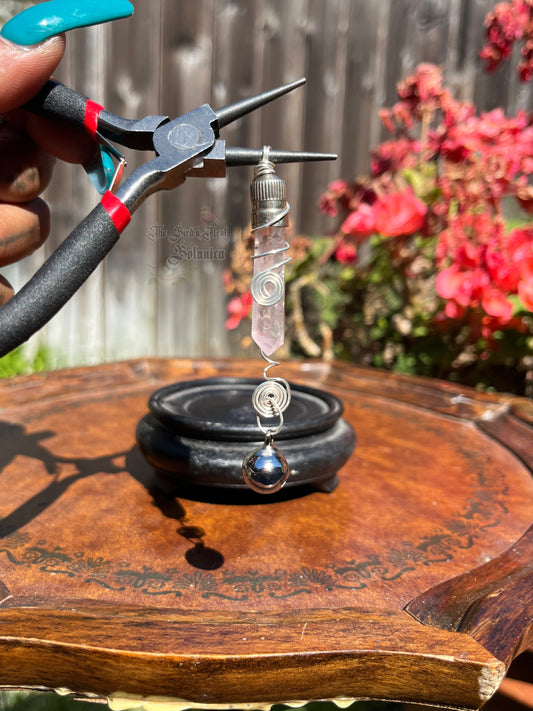 "Faemeadow" Rose Quartz Dangle Bell Pendant