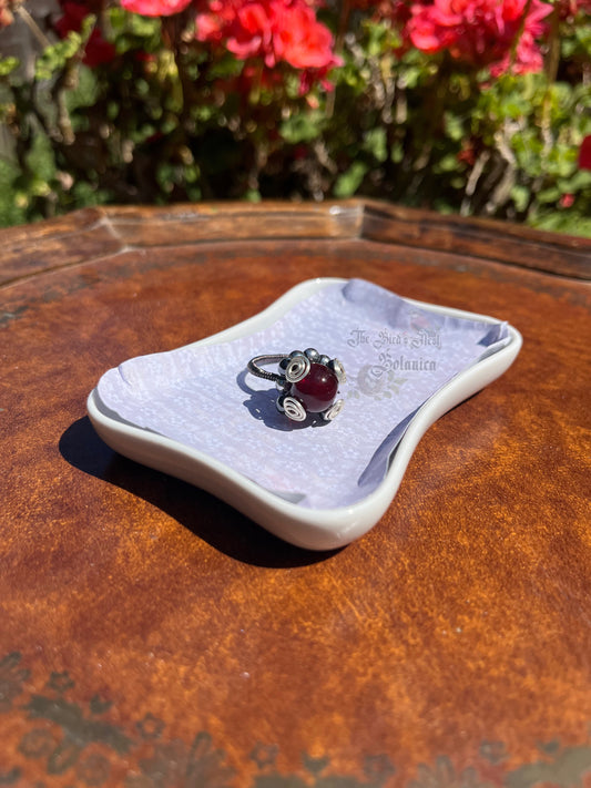 "Elvira's Crimson Hex" Gunmetal Wire Wrapped Ring (Size 8/9)