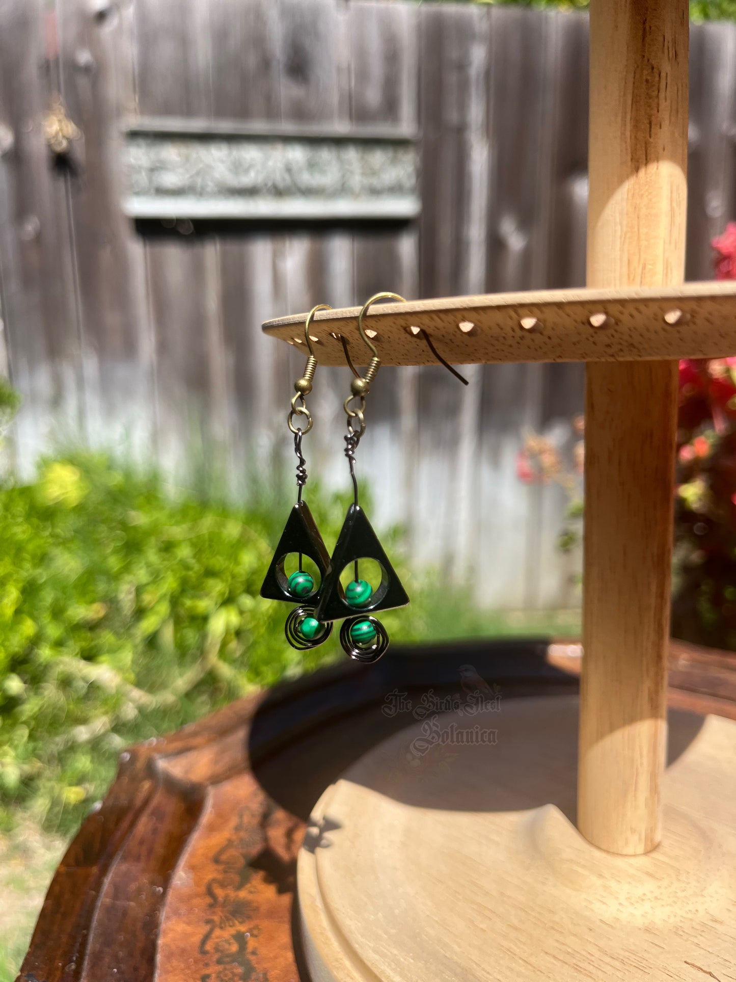 "Malcosphorous" Dainty Handmade Malachite Gun-Metal Copper Spiral Earrings