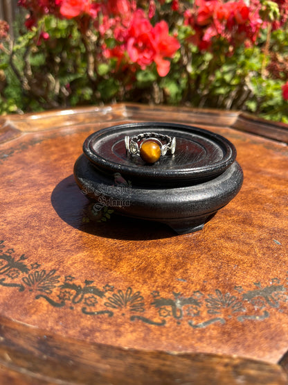 Tiger's Eye Gunmetal Wire Wrapped Ring (Size 10)