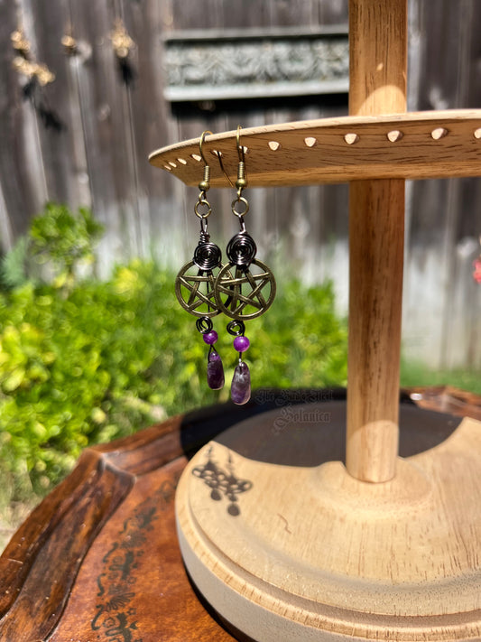"Moonveil Amethyst" Dainty Pentacle Dangle Earrings
