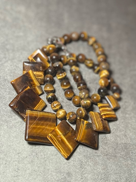 Tiger's Eye Rhombus Geometric Necklace