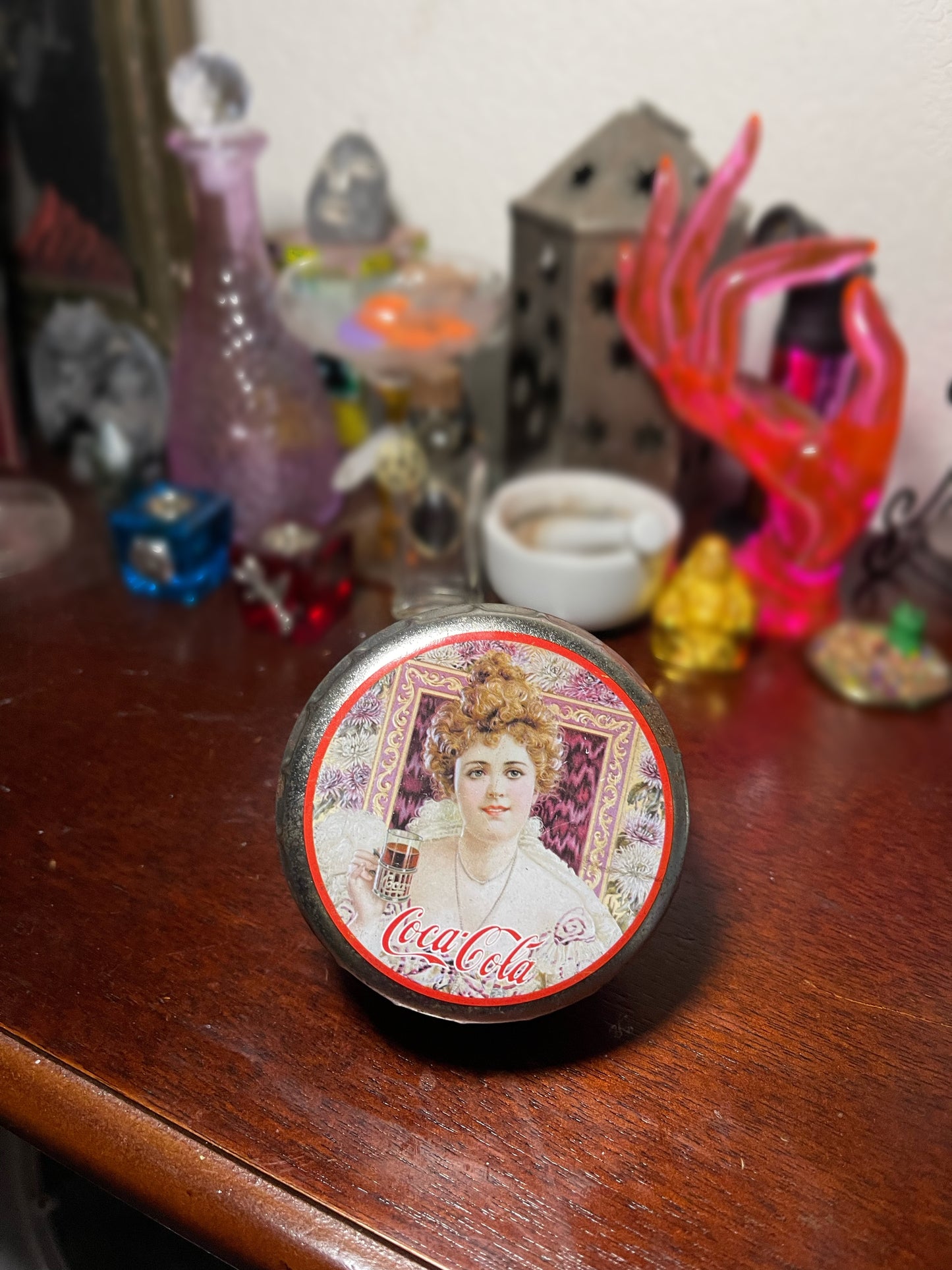 Vintage Coca-Cola Bottle Cap Christmas Tin Metal Can Container