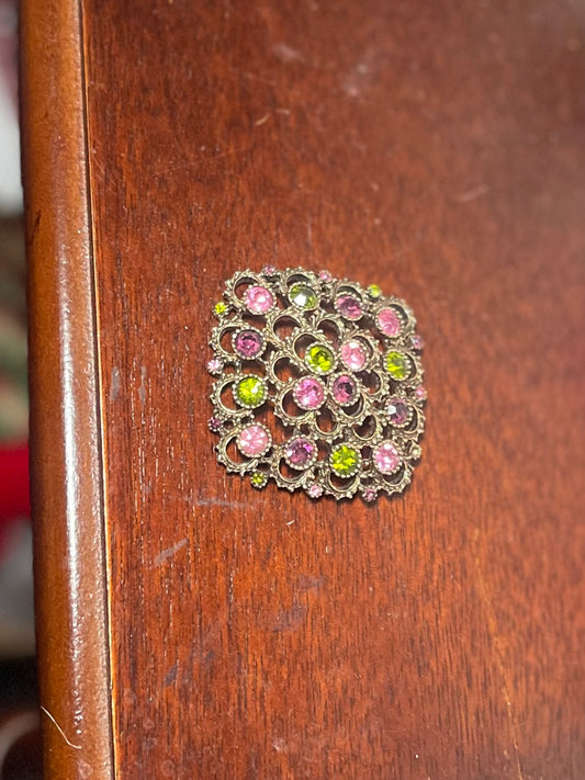 Vintage Brooch Signed Sara Coventry Pink, Purple & Green