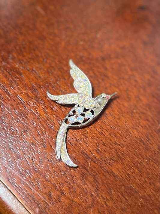 Sarah Coventry Vintage Aurora Borealis Rhinestone 2.25" Hummingbird Brooch
