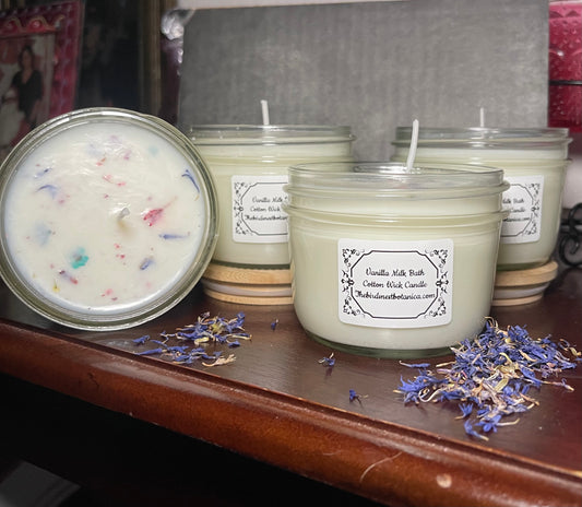 Lucious Vanilla Milk Bath Soy Wax Mason Jar Candle 8oz